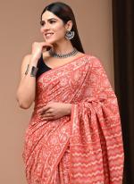 Cotton Light Orange Casual Wear Printed Saree